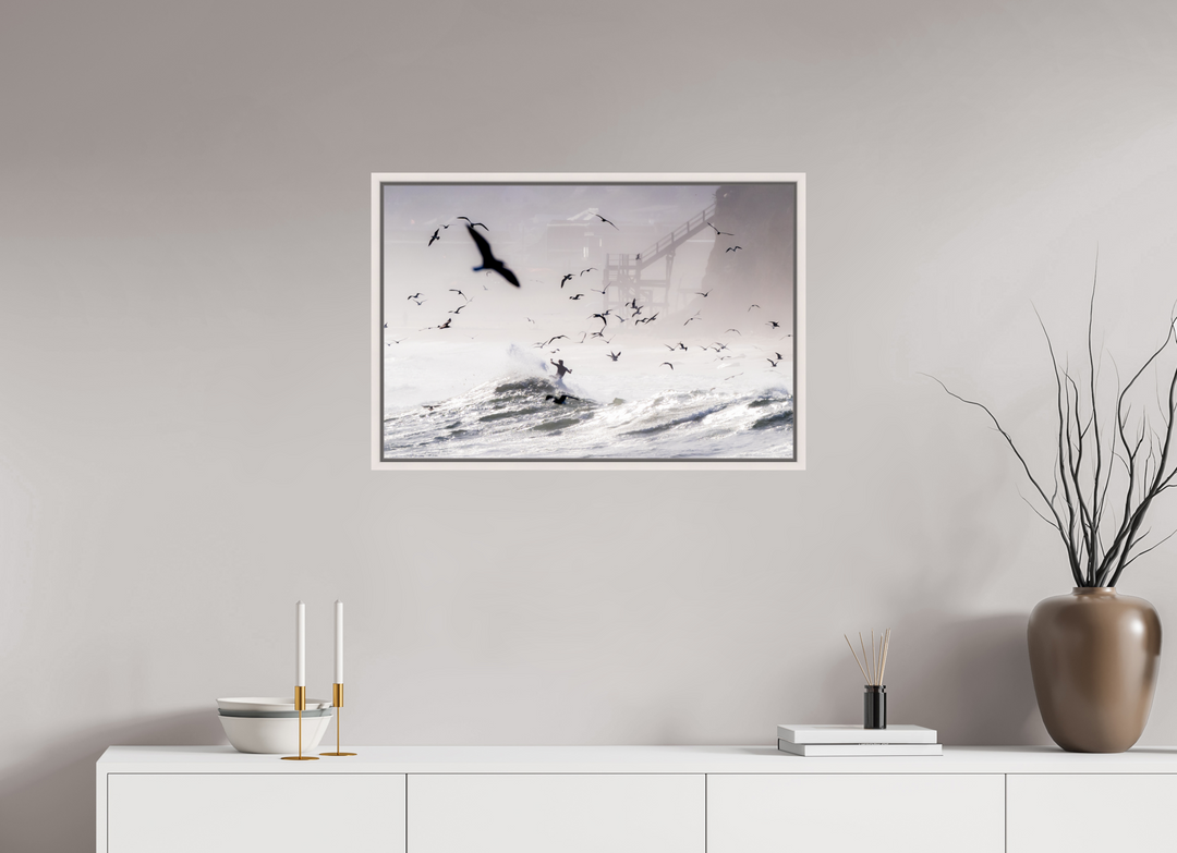 30 x 20″, HD Metal with Maple White Frame Birds Eye View