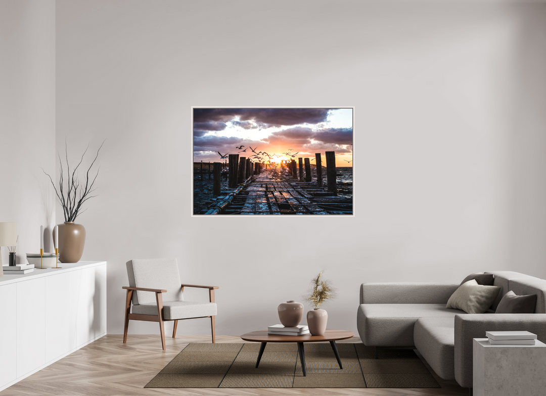 60 x 40″, Acrylic With Maple White Frame The Dock