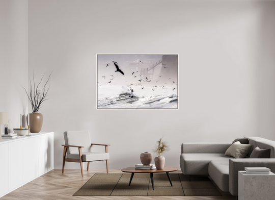 60 x 40″, HD Metal with Maple White Frame Birds Eye View