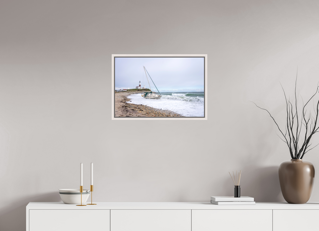 24 x 16″, Acrylic With Maple White Frame Touchdown Lighthouse