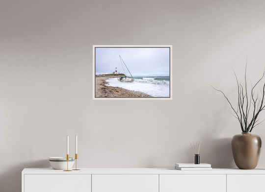 24 x 16″, Acrylic With Maple White Frame Touchdown Lighthouse