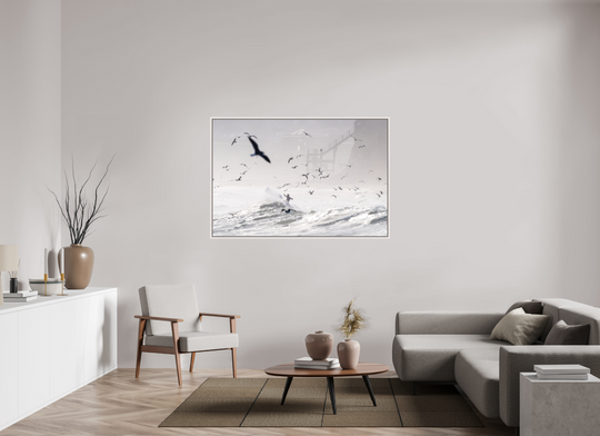 60 x 40″, Acrylic With Maple White Frame Birds Eye View