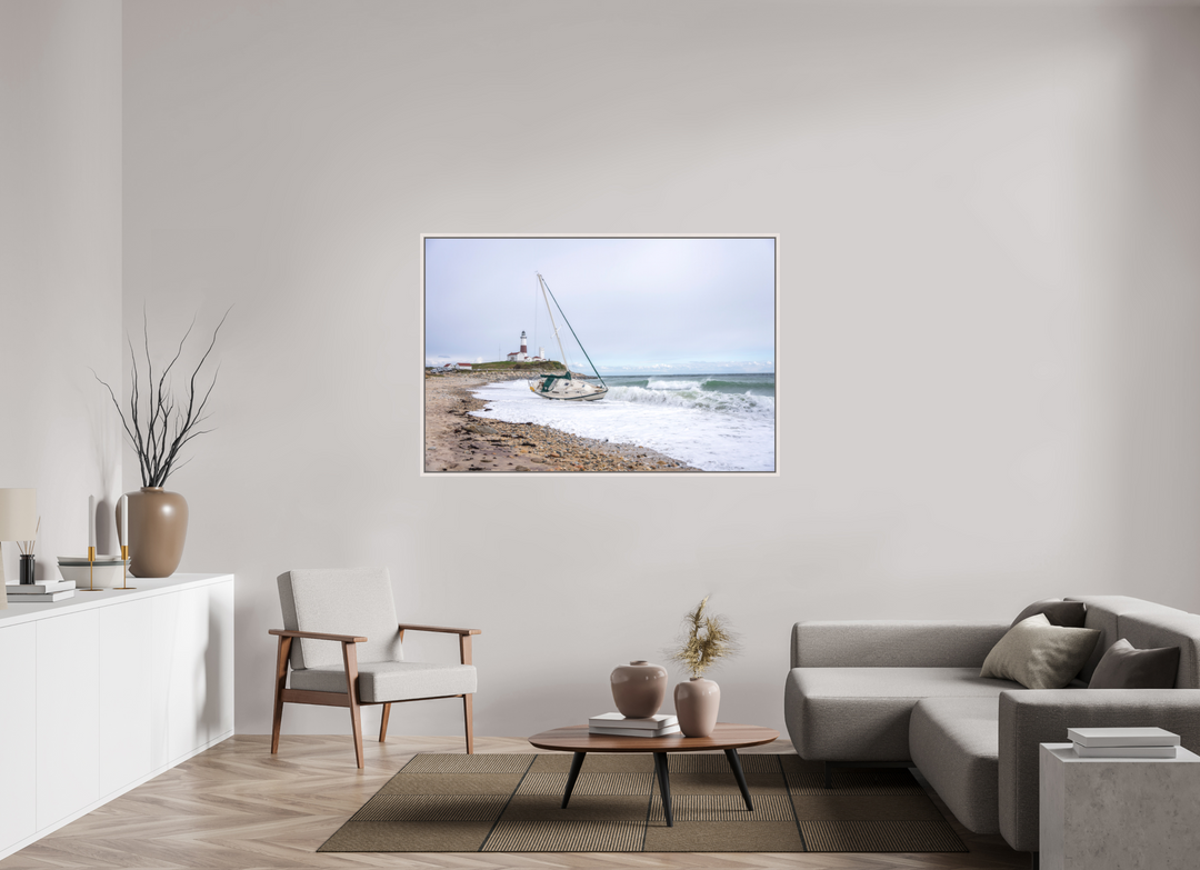60 x 40″, Acrylic With Maple White Frame Touchdown Lighthouse