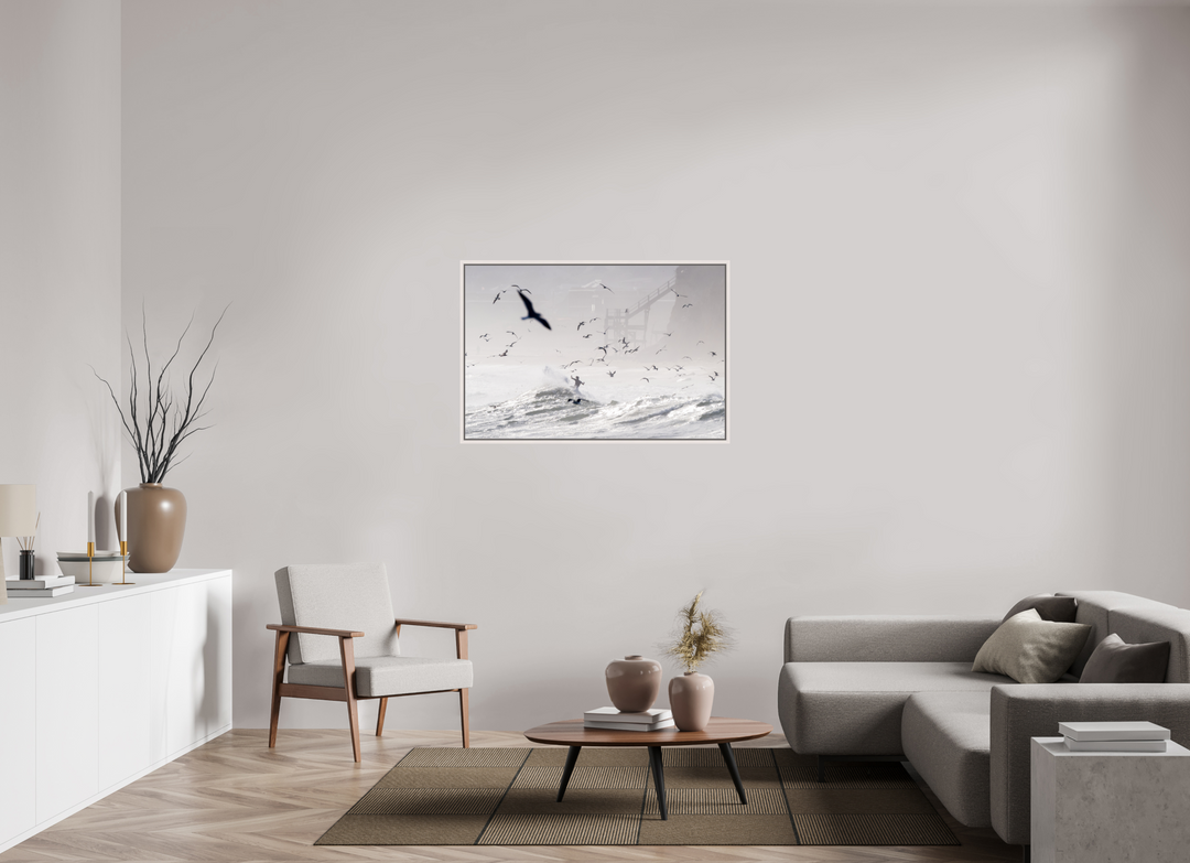 45 x 30″, HD Metal with Maple White Frame Birds Eye View